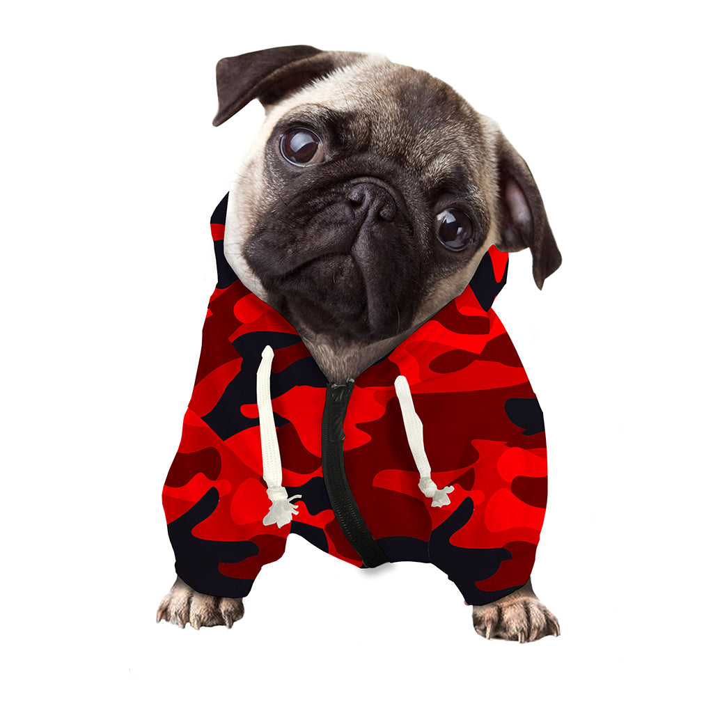 Red And Black Camouflage Print Dog Zip Up Hoodie