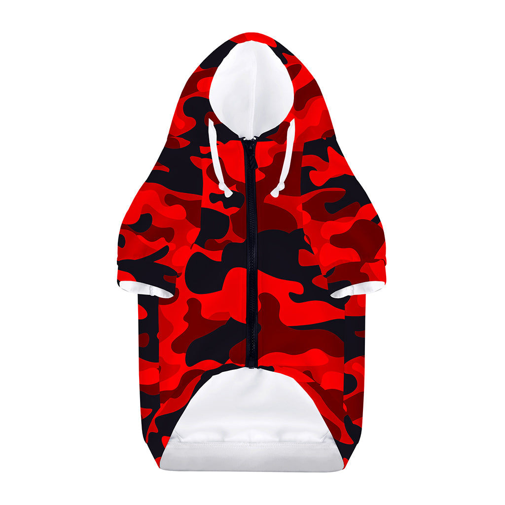 Red And Black Camouflage Print Dog Zip Up Hoodie
