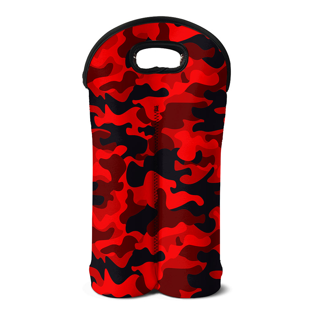 Red And Black Camouflage Print Double Neoprene Wine Tote