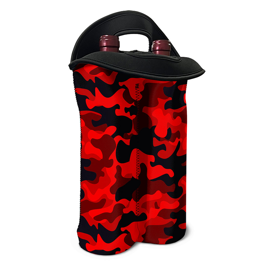 Red And Black Camouflage Print Double Neoprene Wine Tote