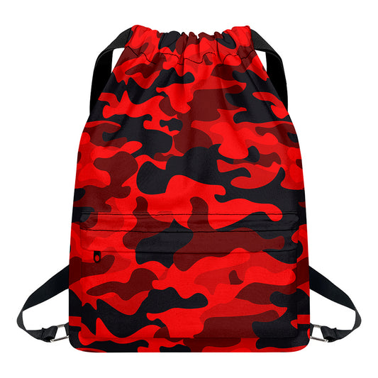 Red And Black Camouflage Print Drawstring Backpack