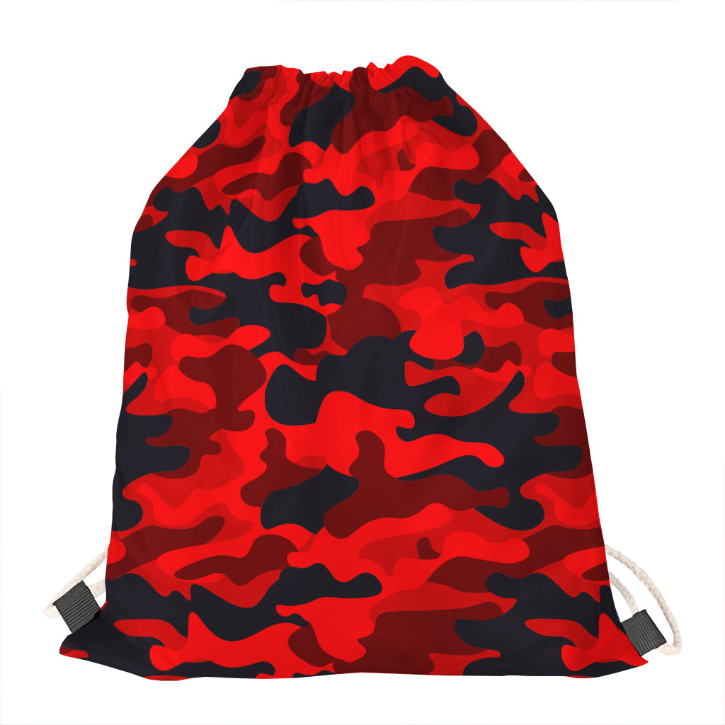 Red And Black Camouflage Print Drawstring Bag