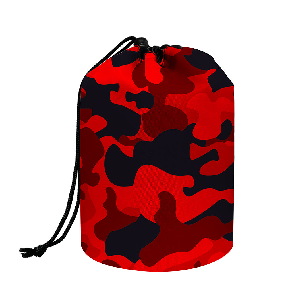 Red And Black Camouflage Print Drawstring Makeup Bag