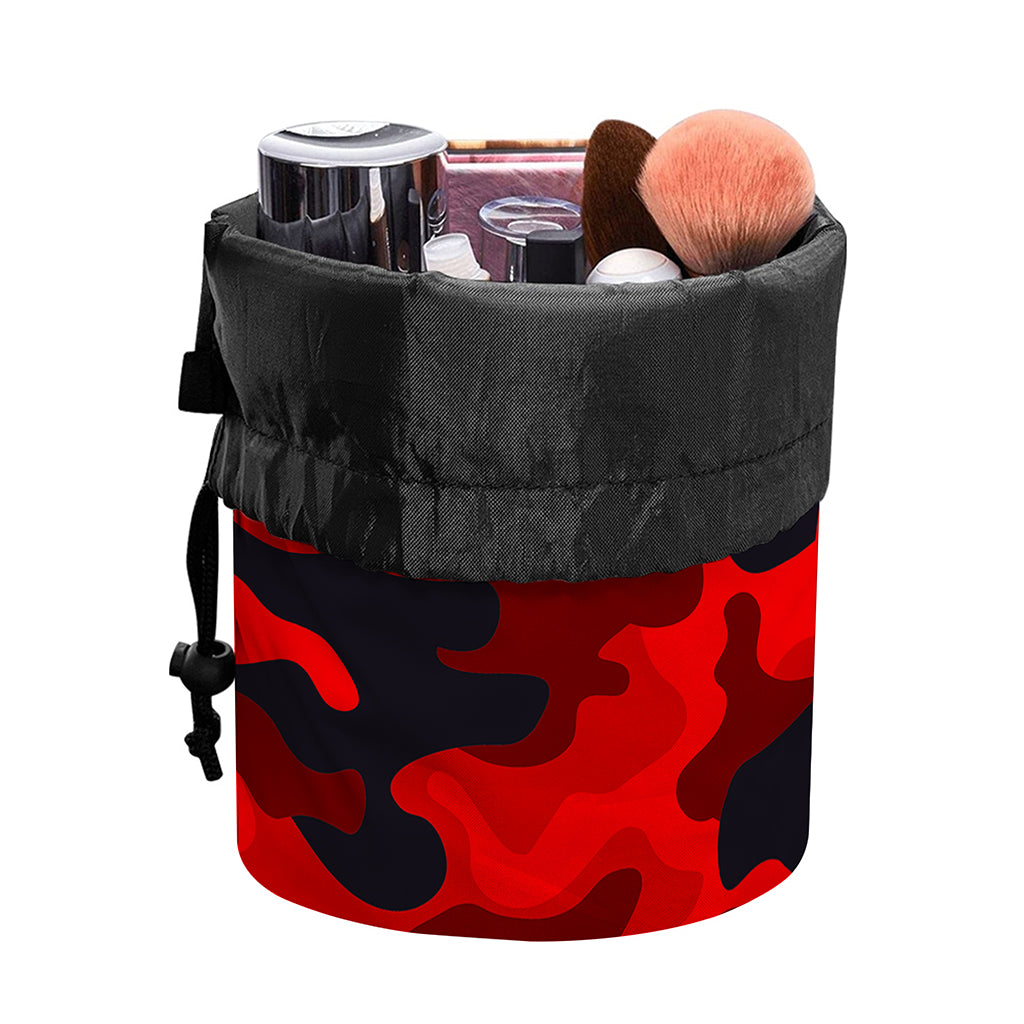 Red And Black Camouflage Print Drawstring Makeup Bag