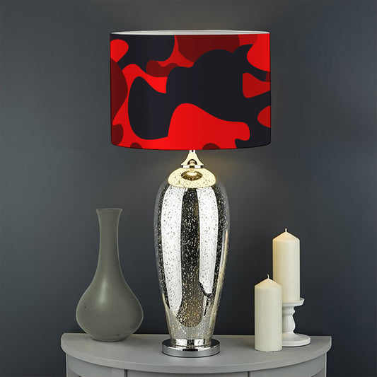 Red And Black Camouflage Print Drum Lamp Shade