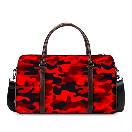 Red And Black Camouflage Print Duffle Bag