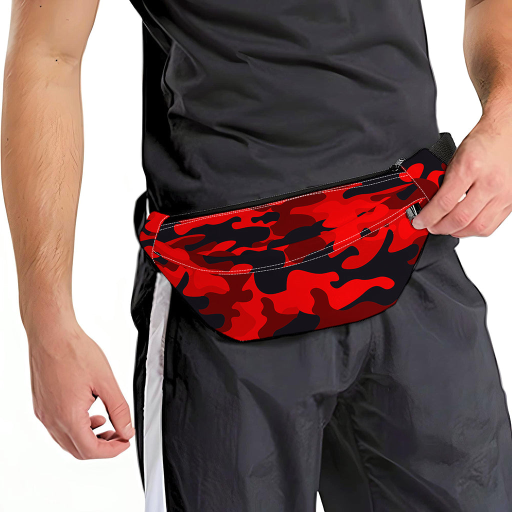 Red And Black Camouflage Print Fanny Pack