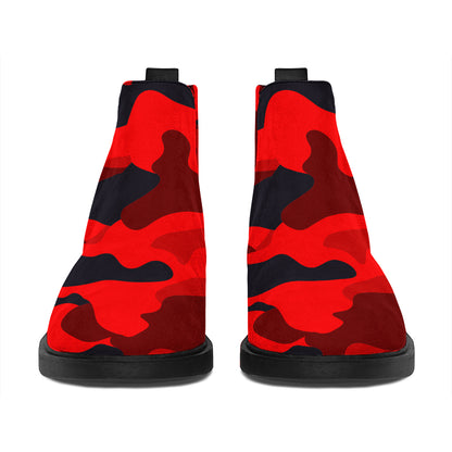 Red And Black Camouflage Print Flat Ankle Boots