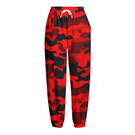 Red And Black Camouflage Print Fleece Lined Knit Pants