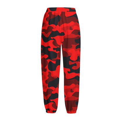 Red And Black Camouflage Print Fleece Lined Knit Pants