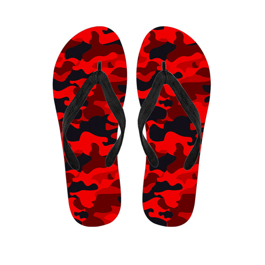 Red And Black Camouflage Print Flip Flops