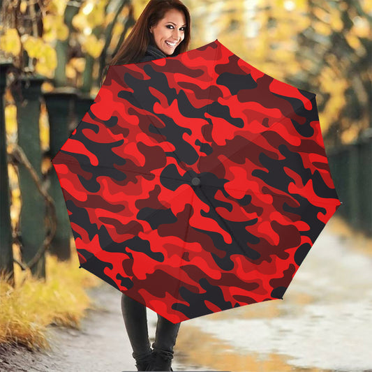 Red And Black Camouflage Print Foldable Umbrella