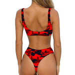 Red And Black Camouflage Print Front Bow Tie Bikini