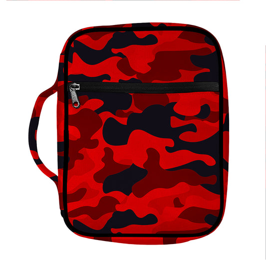 Red And Black Camouflage Print Front Pocket Bible Bag