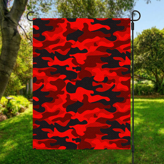Red And Black Camouflage Print Garden Flag