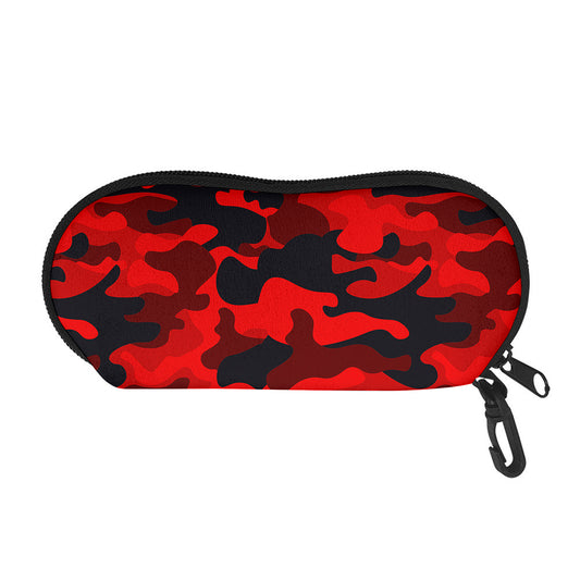Red And Black Camouflage Print Glasses Case