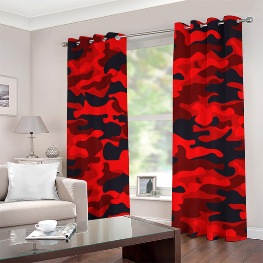 Red And Black Camouflage Print Grommet Curtains