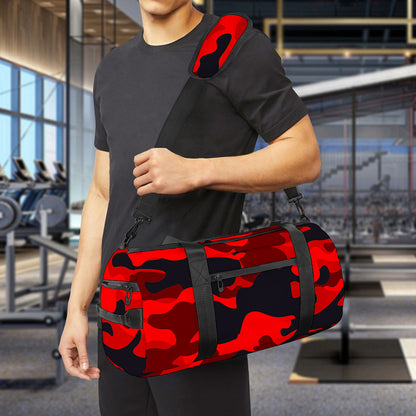 Red And Black Camouflage Print Gym Bag