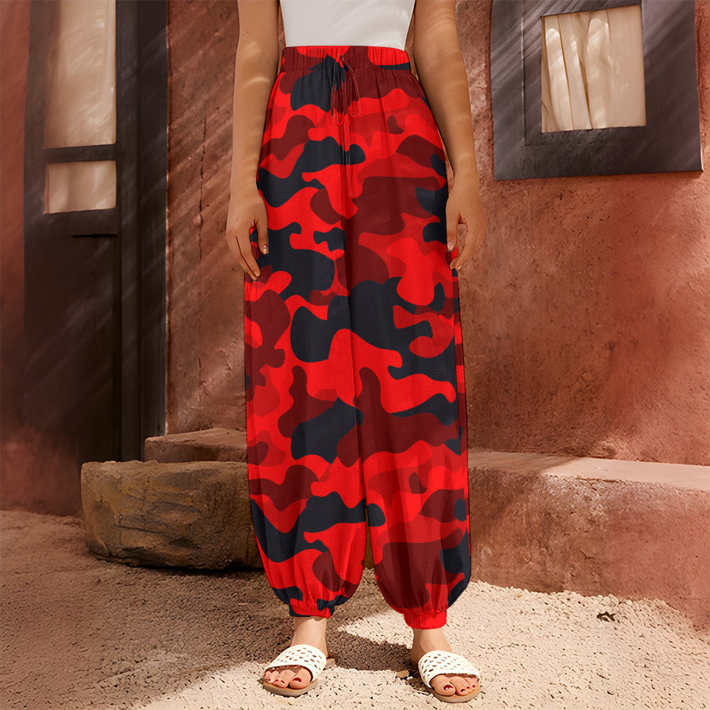 Red And Black Camouflage Print Harem Pants