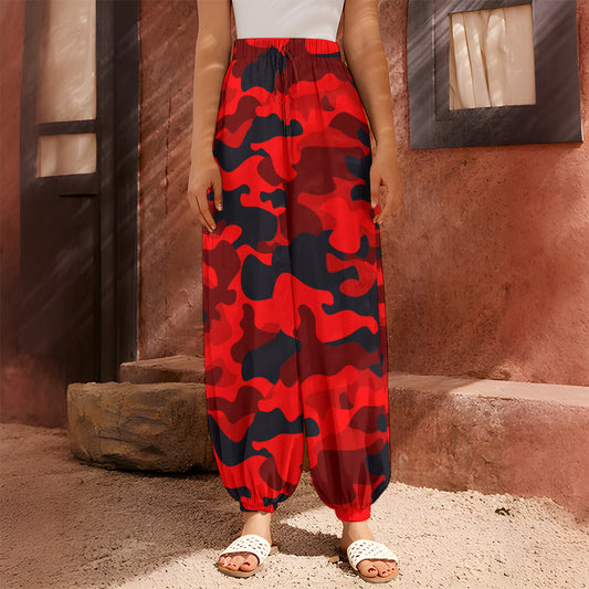 Red And Black Camouflage Print Harem Pants