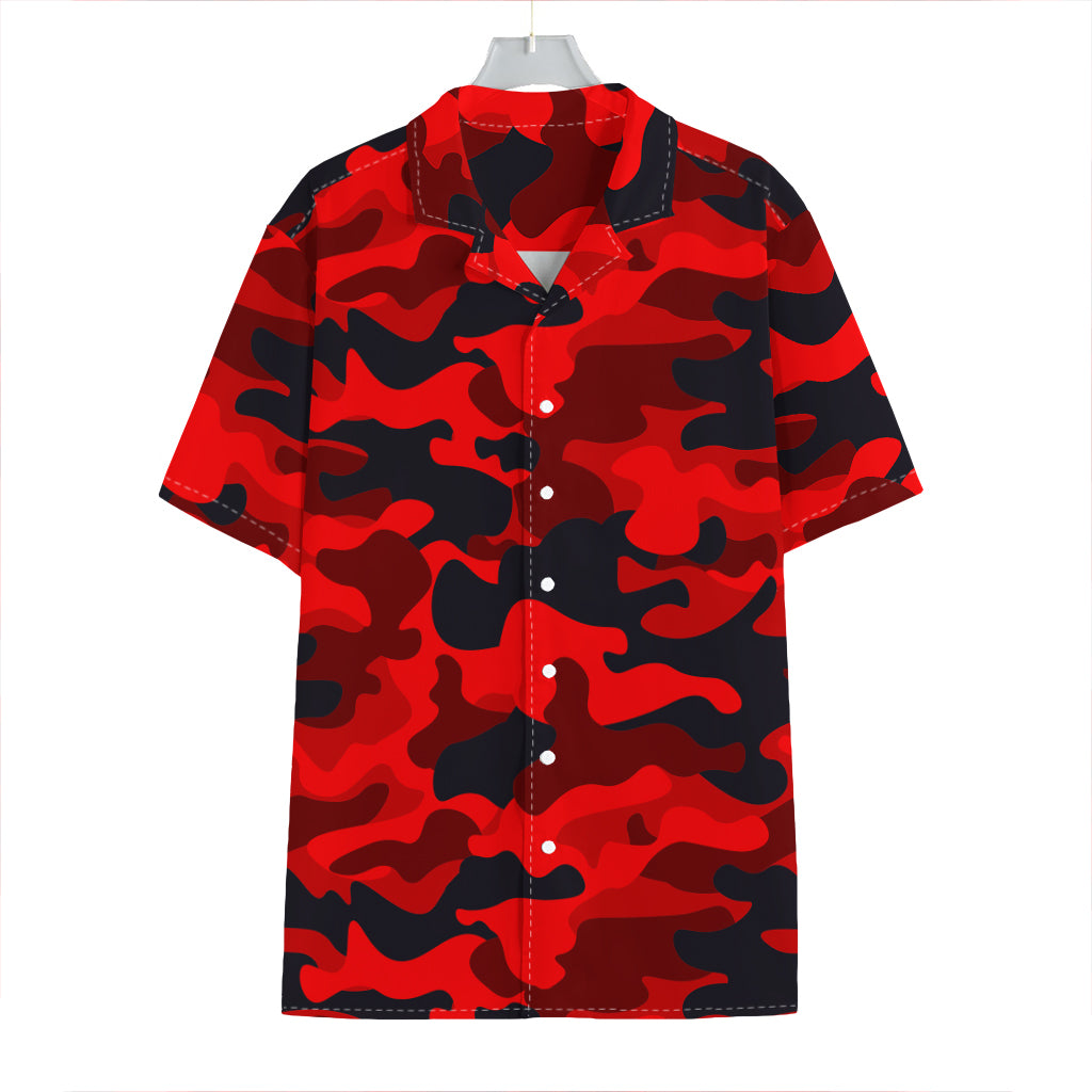 Red And Black Camouflage Print Hawaiian Shirt