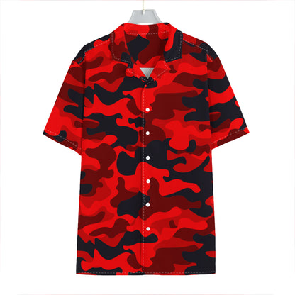 Red And Black Camouflage Print Hawaiian Shirt