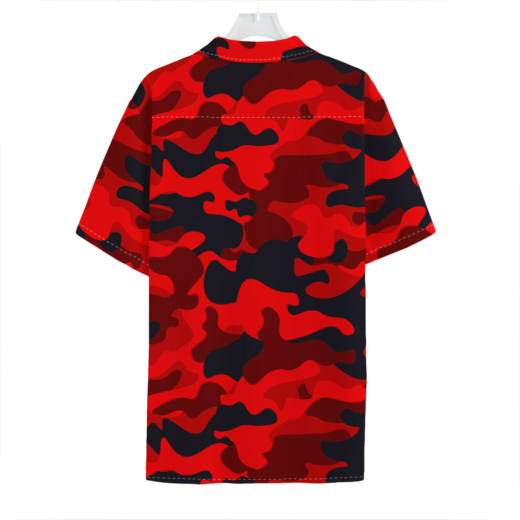 Red And Black Camouflage Print Hawaiian Shirt
