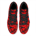 Red And Black Camouflage Print High Top Leather Sneakers