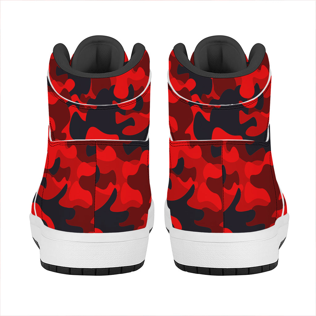 Red And Black Camouflage Print High Top Leather Sneakers