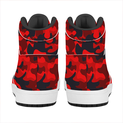 Red And Black Camouflage Print High Top Leather Sneakers