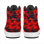 Red And Black Camouflage Print High Top Leather Sneakers