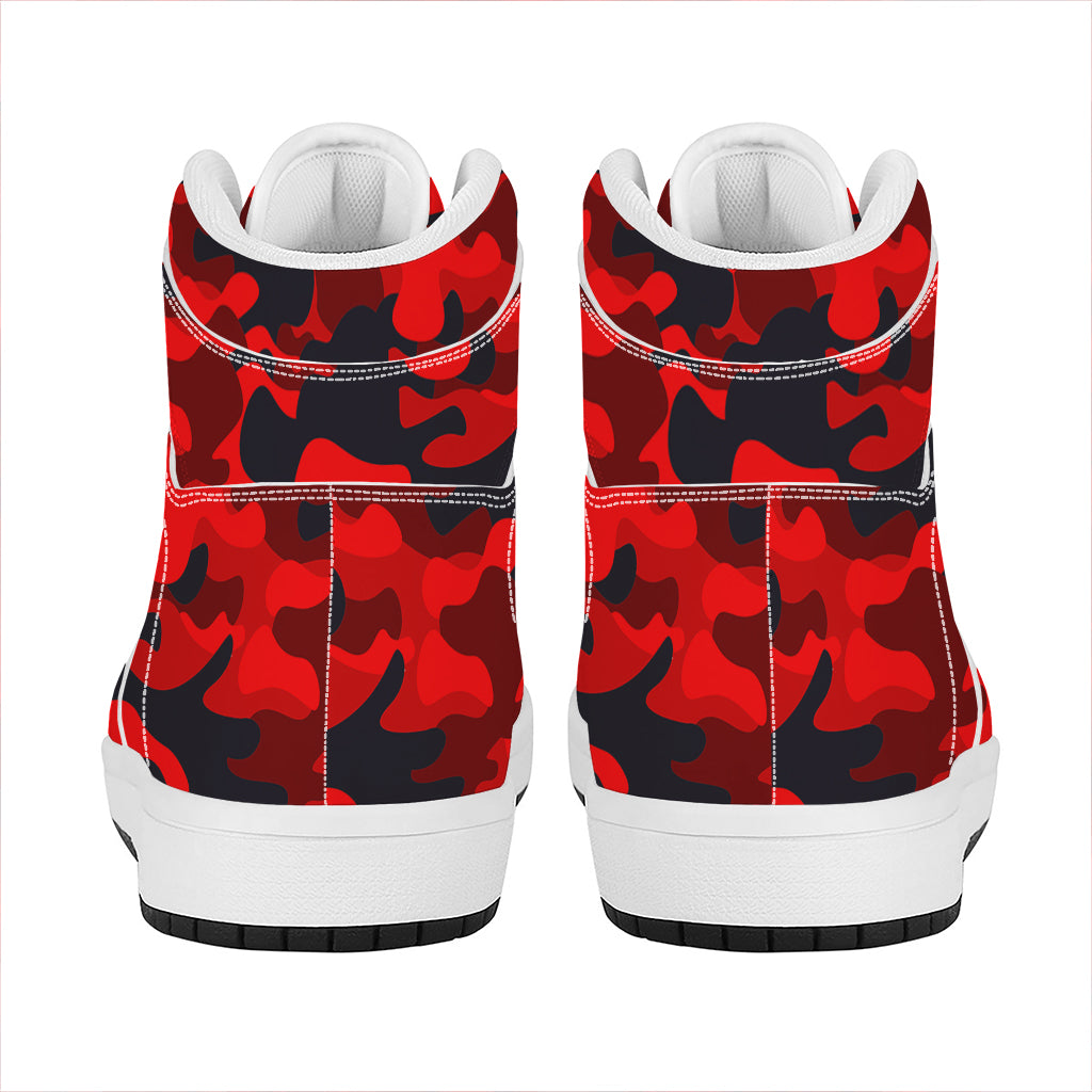 Red And Black Camouflage Print High Top Leather Sneakers