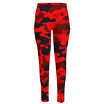 Red And Black Camouflage Print High-Waisted Pocket Leggings