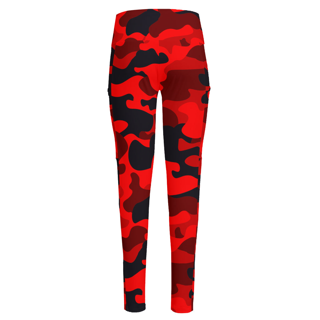 Red And Black Camouflage Print High-Waisted Pocket Leggings
