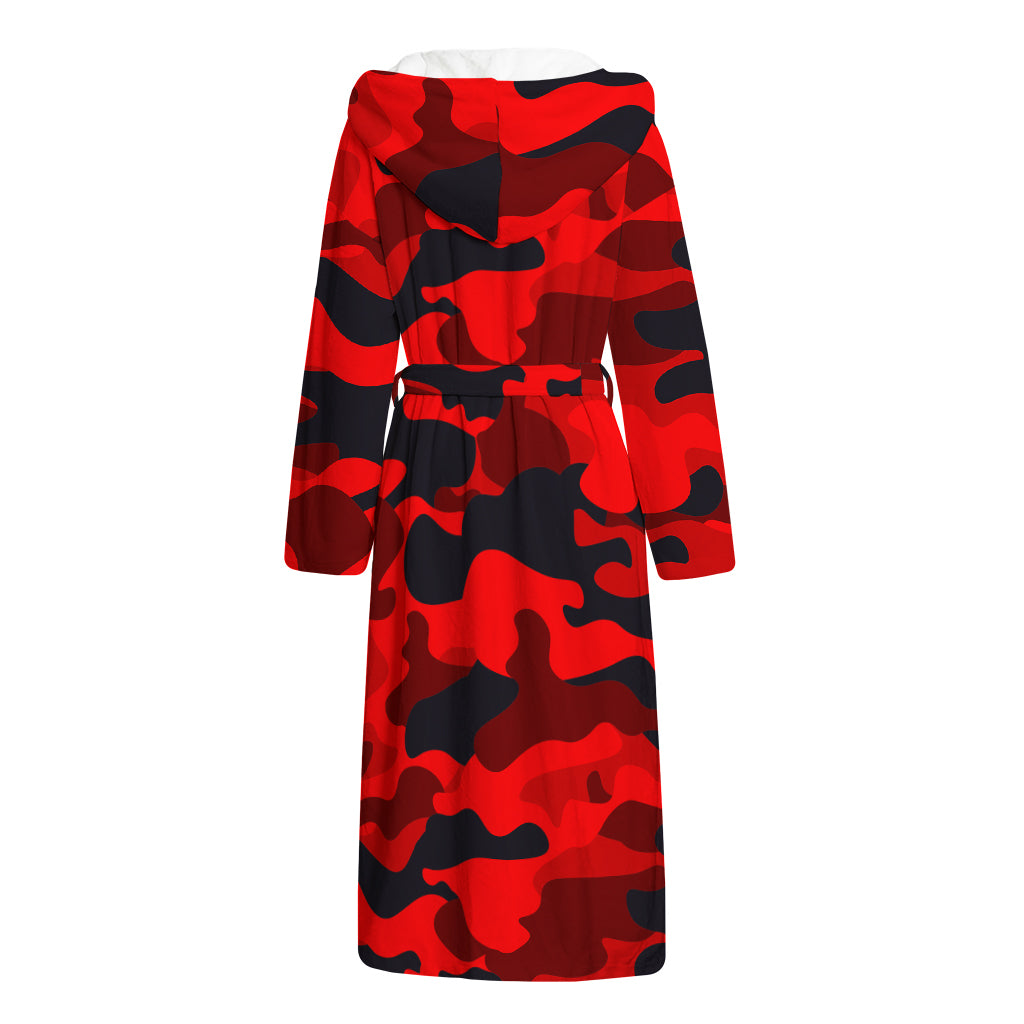 Red And Black Camouflage Print Hooded Bathrobe