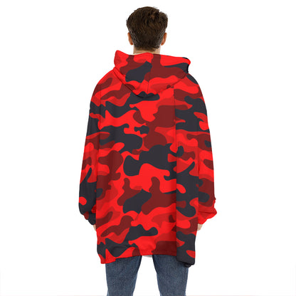 Red And Black Camouflage Print Hoodie Blanket