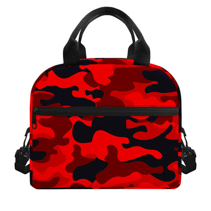 Red And Black Camouflage Print Insulated Lunch Bag