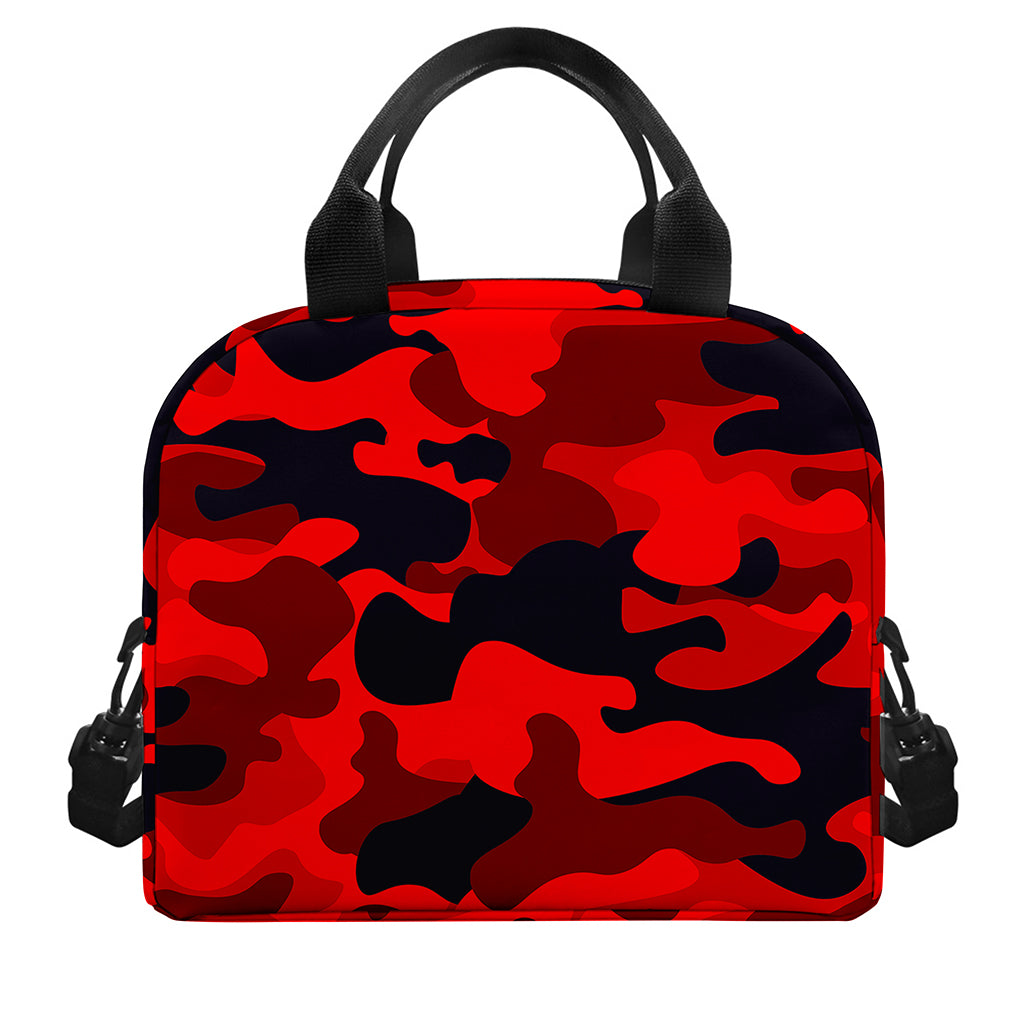 Red And Black Camouflage Print Insulated Lunch Bag