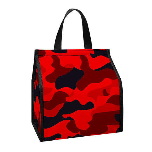 Red And Black Camouflage Print Insulated Lunch Tote