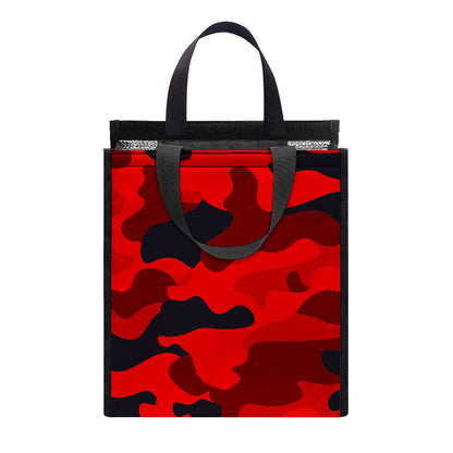 Red And Black Camouflage Print Insulated Lunch Tote