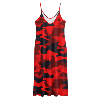 Red And Black Camouflage Print Jersey Midi Cami Dress