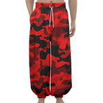 Red And Black Camouflage Print Lantern Pants