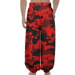 Red And Black Camouflage Print Lantern Pants