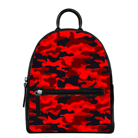 Red And Black Camouflage Print Leather Backpack
