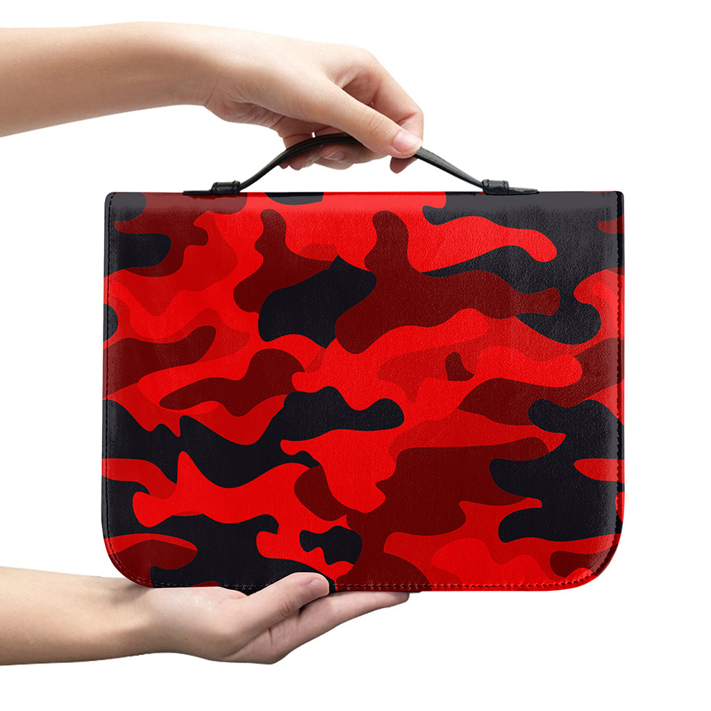 Red And Black Camouflage Print Leather Bible Cover