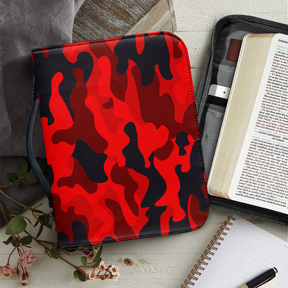 Red And Black Camouflage Print Leather Bible Cover