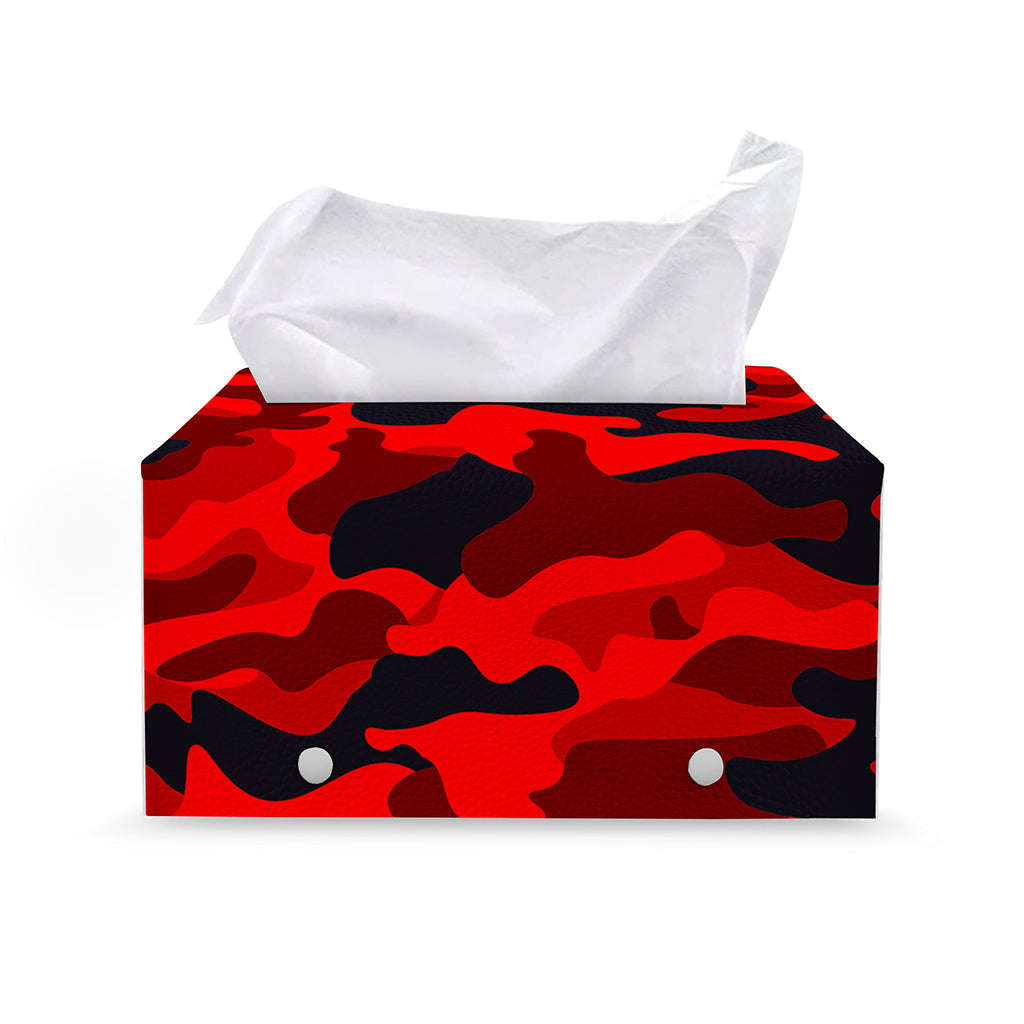 Red And Black Camouflage Print Leather Tissue Box Cover