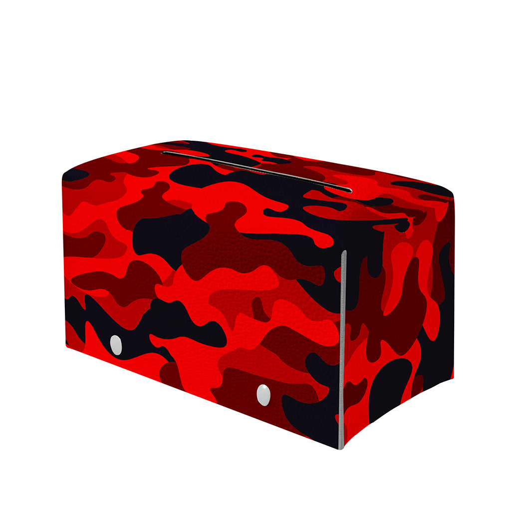 Red And Black Camouflage Print Leather Tissue Box Cover