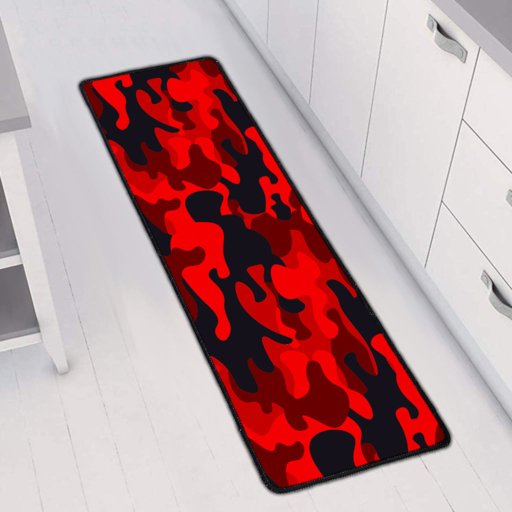 Red And Black Camouflage Print Long Kitchen Mat