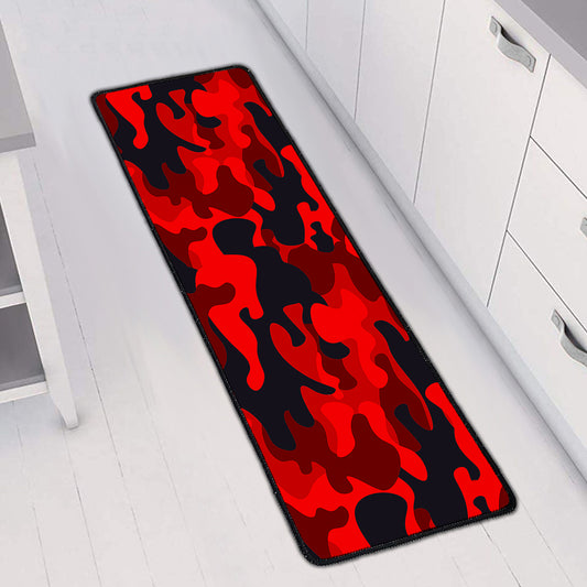Red And Black Camouflage Print Long Kitchen Mat